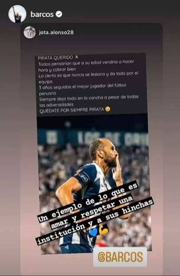 Hernán Barcos compartió publicación de hincha. | Fuente: @barcos