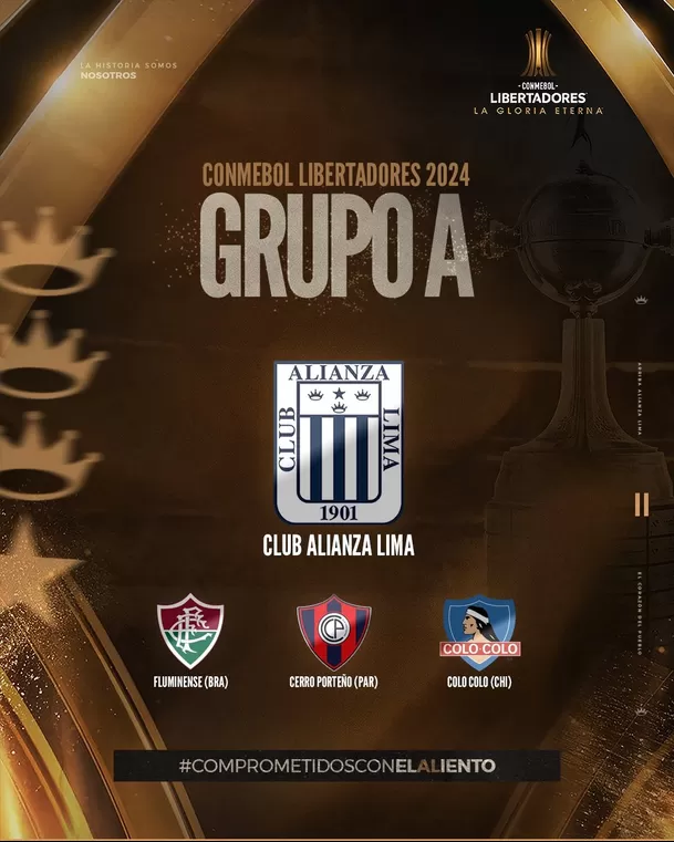 Alianza Lima integra el Grupo A de la Copa Libertadores 2024. | Fuente: @ClubALoficial