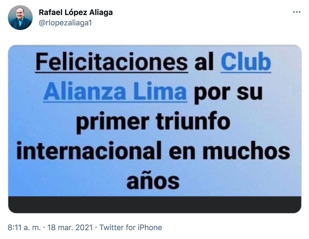 Este fue el comentario de Rafael López Aliaga en Twitter.