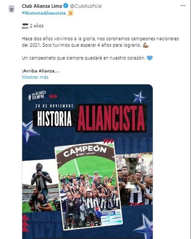 Esto publicó Alianza Lima. | Fuente: @ClubALoficial