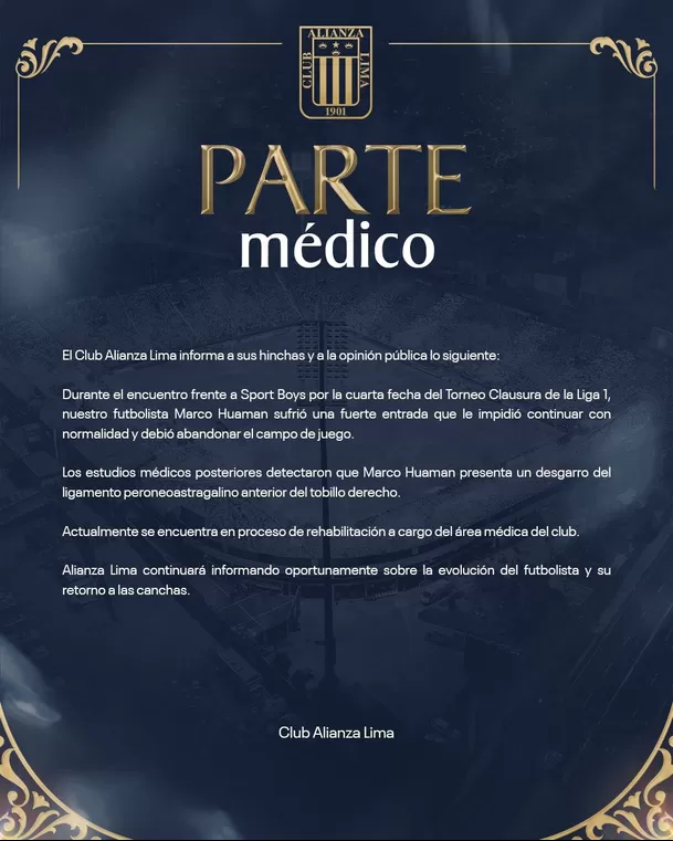 Comunicado de Alianza Lima sobre Marco Huamán / Fuente: X Alianza Lima