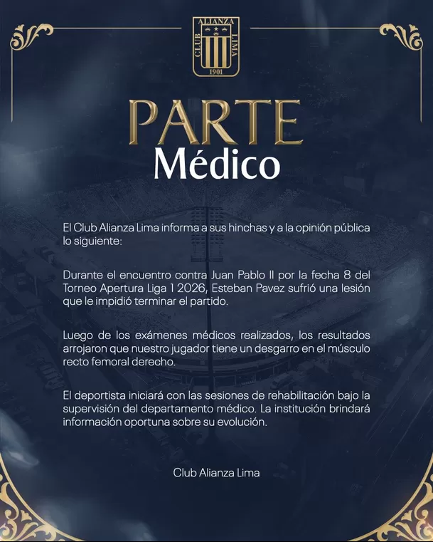 Alianza Lima publicó el médico de Esteban Parez / X