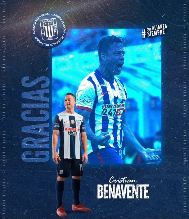 Alianza Lima confirmó salida de Cristian Benavente para 2024. | Fuente: @ClubALoficial