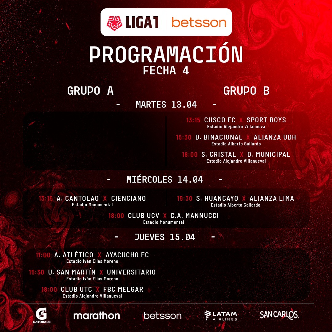 Liga 1 Conoce la programación de la fecha 4 del torneo peruano Perú