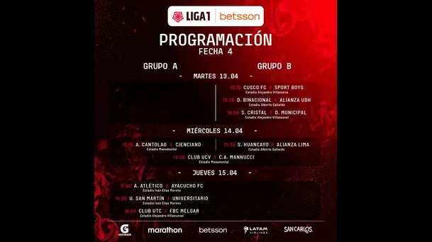 Programación de la fecha 4 de la Liga 1 - 2021.