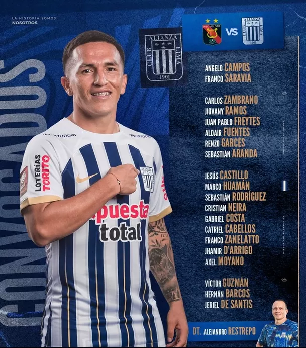 Lista de convocados de Alianza Lima para el duelo ante Melgar. | Foto: Alianza Lima.