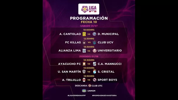 Programación de la fecha 10 de la Liga Femenina.