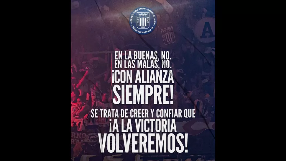 Mensaje de Alianza Lima a sus hinchas. | Foto: Alianza Lima.