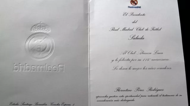Alianza Lima y la tarjeta que recibió del Real Madrid por su aniversario