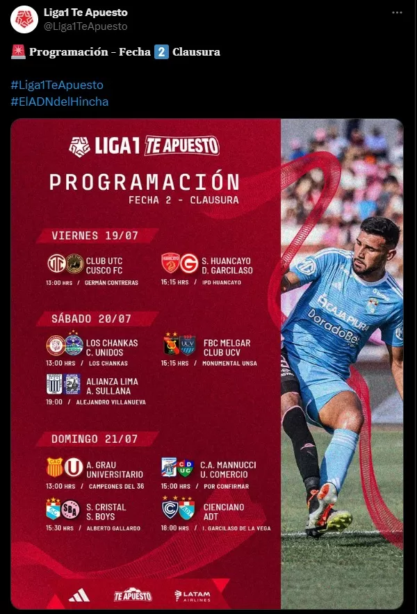 Esta es la programación de la fecha 2 del Torneo Clausura / Foto: Liga 1 