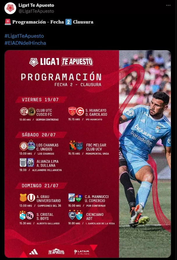 Esta es la programación de la fecha 2 del Torneo Clausura / Foto: Liga 1 