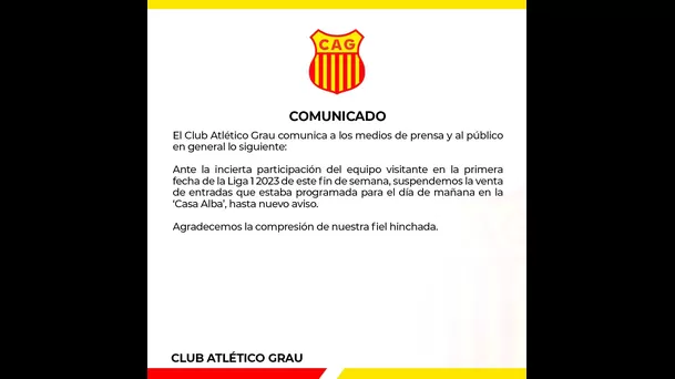 Comunicado Atlético Grau de Piura