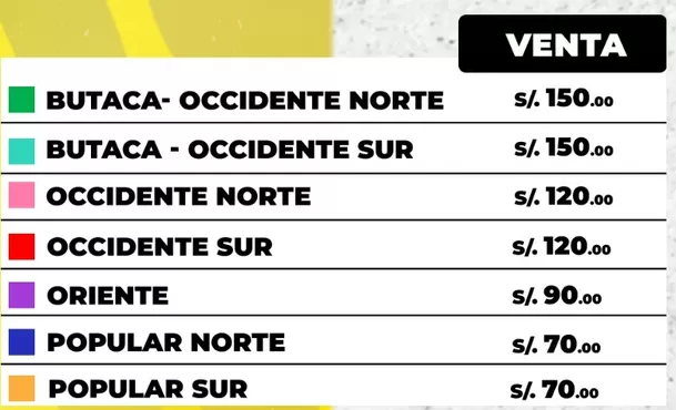 Lista de precios para partido de Atlético Grau vs Universitario / X