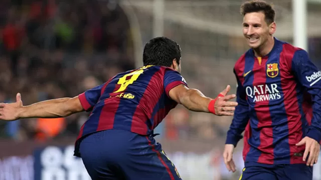 Messi y Su&amp;aacute;rez festejando uno de los goles del Barcelona.