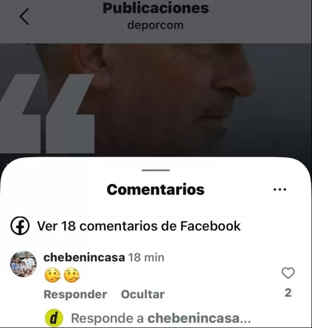 Captura de las redes sociales del Diario Depor, donde Benincasa reaccionó a una publicación sobre las declaraciones de Paolella.
