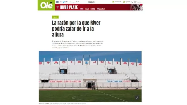 El conocido diario Olé señaló que los &#39;Millonarios&#39; no irían a Juliaca | Foto: Olé