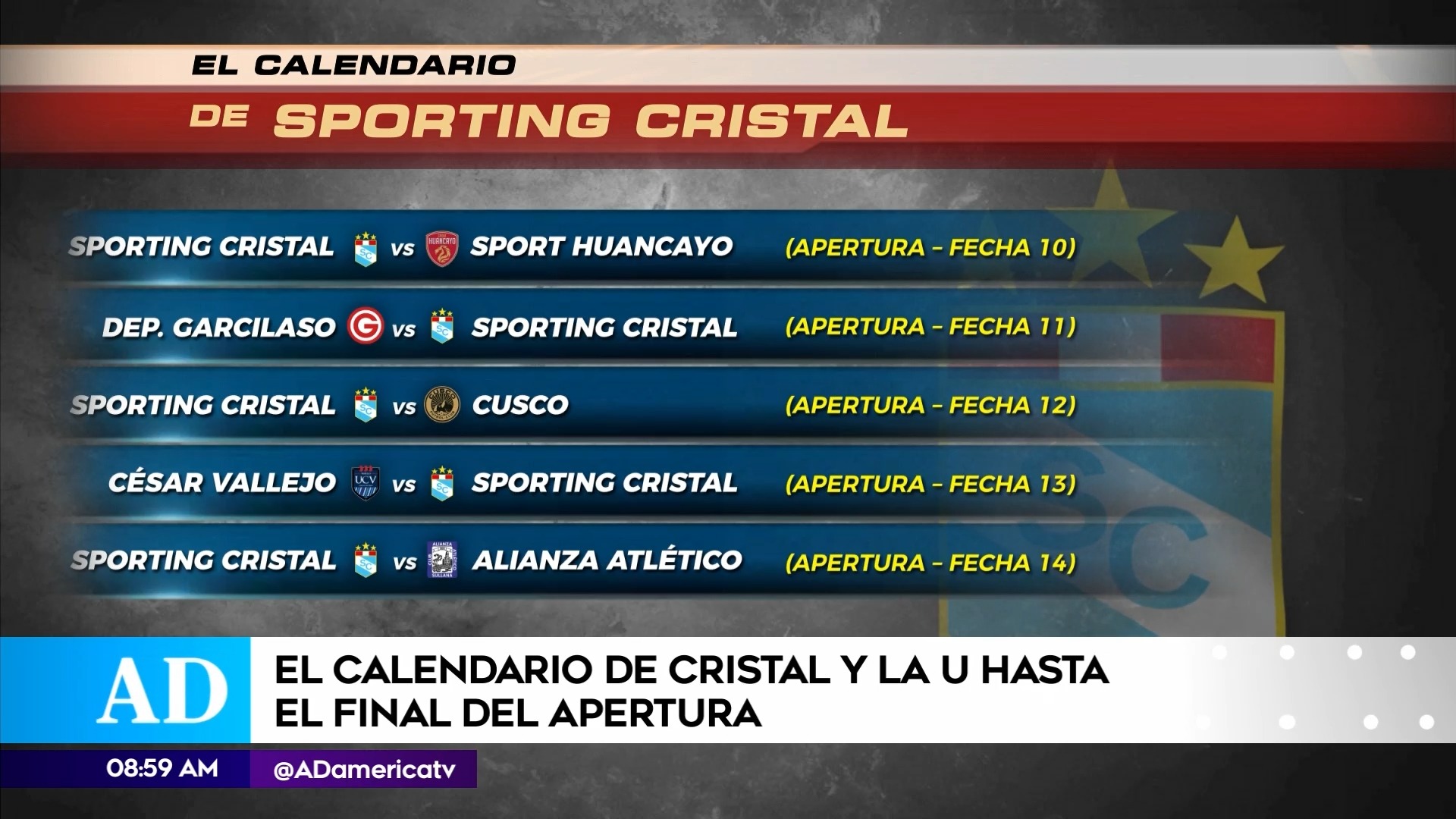 Próximos partidos de Sporting Cristal. | Fuente: América Deportes