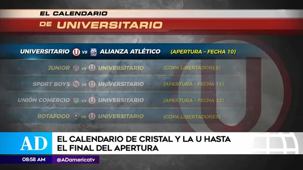 Próximos partidos de Universitario. | Fuente: América Deportes