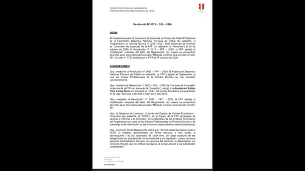 Documento de la Comisión de Licencias de la FPF.