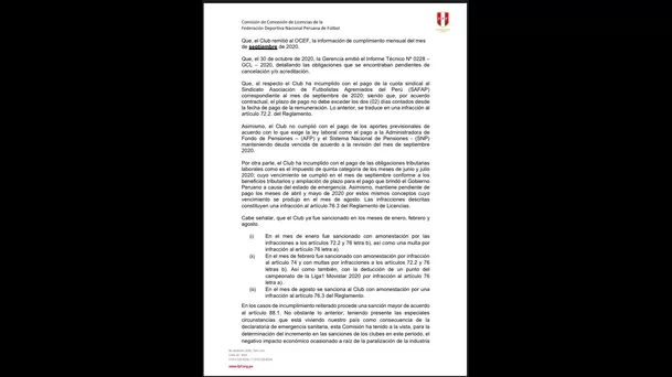Documento de la Comisión de Licencias de la FPF.