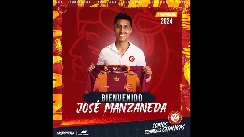 José Manzaneda es nuevo jugador de Los Chankas. | Fuente: www.facebook.com/ClubDeportivoLosChankasCYC