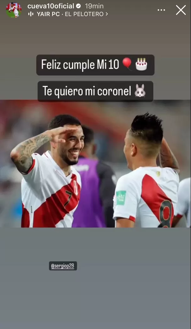 El saludo de Cueva a Peña. | Fuente: Instagram
