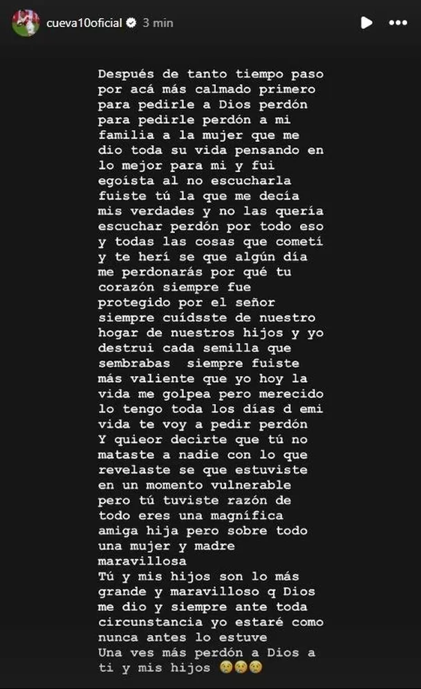 Esto publicó Christian Cueva en Instagram. | Fuente: @cueva10oficial