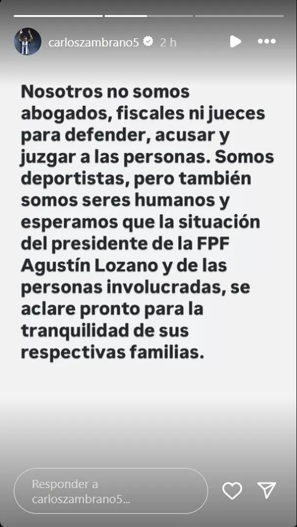 Carlos Zambrano también envió un mensaje por la situación de Agustín Lozano. | Foto. IG