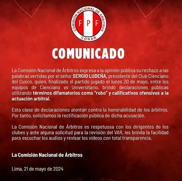 Comunicado Conar sobre Cienciano. Foto: Conar