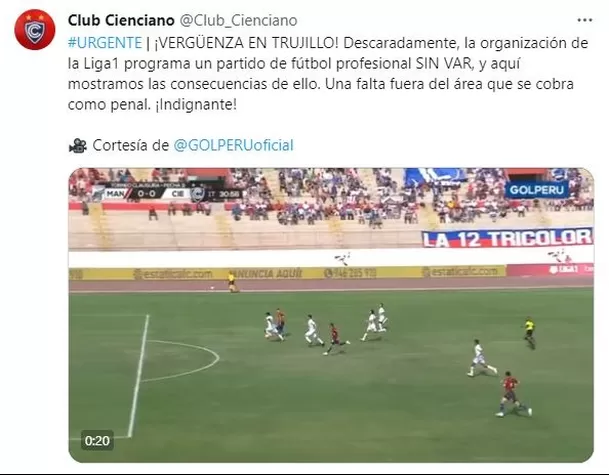 Cienciano se pronunció vía X. | Fuente: @Club_Cienciano