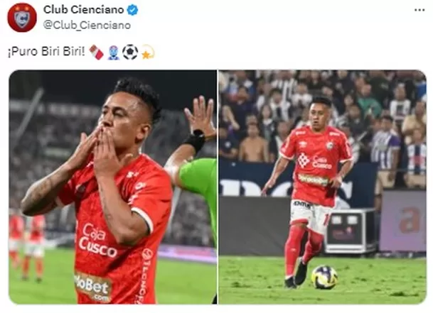 Mensaje de Cienciano tras derrotar a Alianza Lima en Matute / X