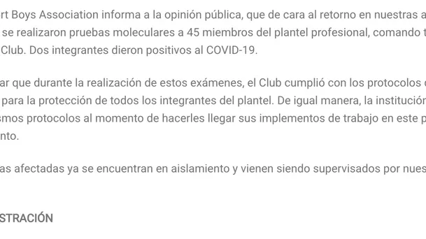 Este es el comunicado de Sport Boys.