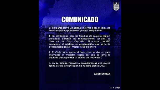 Comunicado del club Binacional