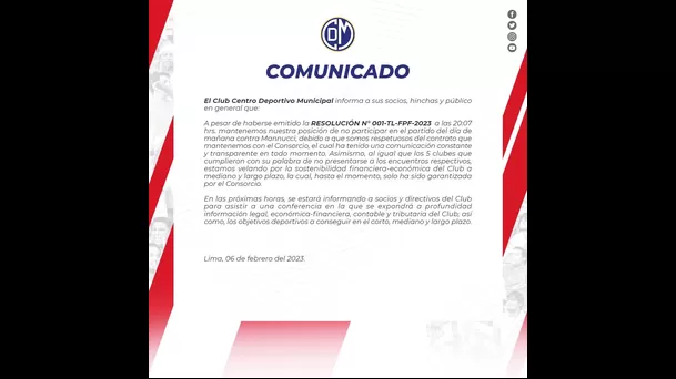 Comunicado del Club Deportivo Municipal