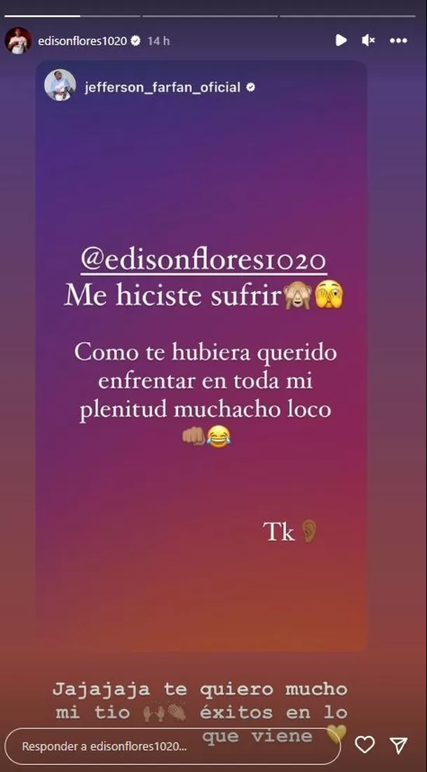 Farfán le envió un mensaje a Flores y &#39;Orejas&#39; le respondió. | Foto: Instagram.