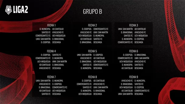 Fixture del Grupo B de la Fase Regional de la Liga 2. | Fuente: @Liga2_oficial