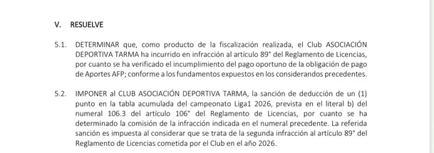 Sanción contra ADT de Tarma / Foto: FPF Sanción contra ADT de Tarma / Foto: FPF