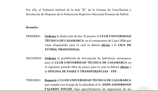 FPF ordenó que se le reste dos puntos a un club de Liga 1 / Foto: FPF FPF ordenó que se le reste dos puntos a un club de Liga 1 / Foto: FPF
