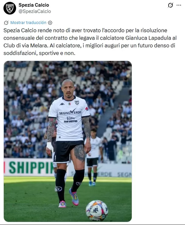 Spezia se despidió de Gianluca Lapadula con emotivo mensaje / Foto: X Spezia Spezia se despidió de Gianluca Lapadula con emotivo mensaje / Foto: X Spezia