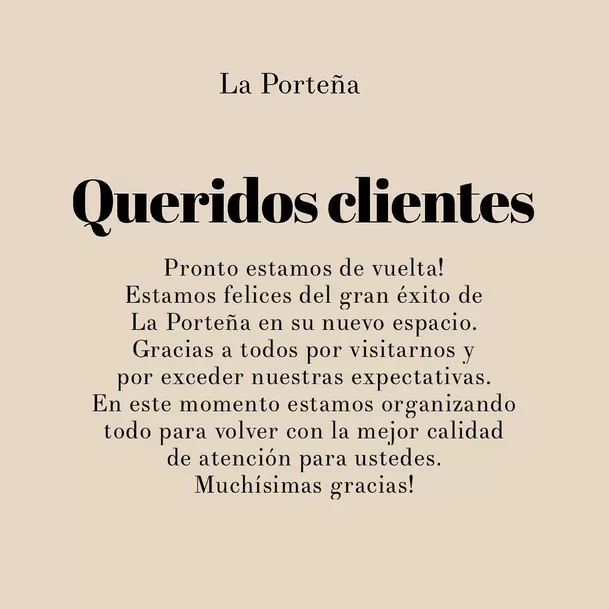 El anuncio de La Porteña. | Fuente: @laportena.peru