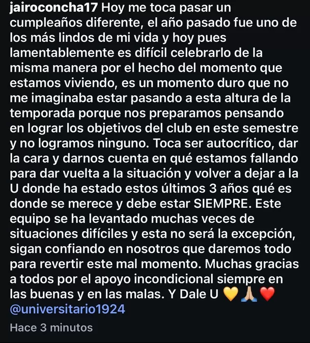 Post de Jairo Concha en su Instagram. | @Jairoconcha17 Post de Jairo Concha en su Instagram. | @Jairoconcha17