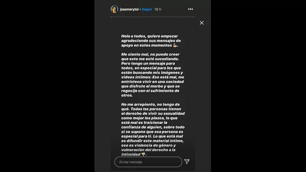 Aquí el comunicado de Jossmery Toledo | Foto: Instagram.