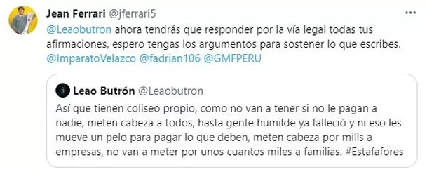 Fuego cruzado entre Jean Ferrari y Leao Butrón. | Fuente: &#39;X&#39;