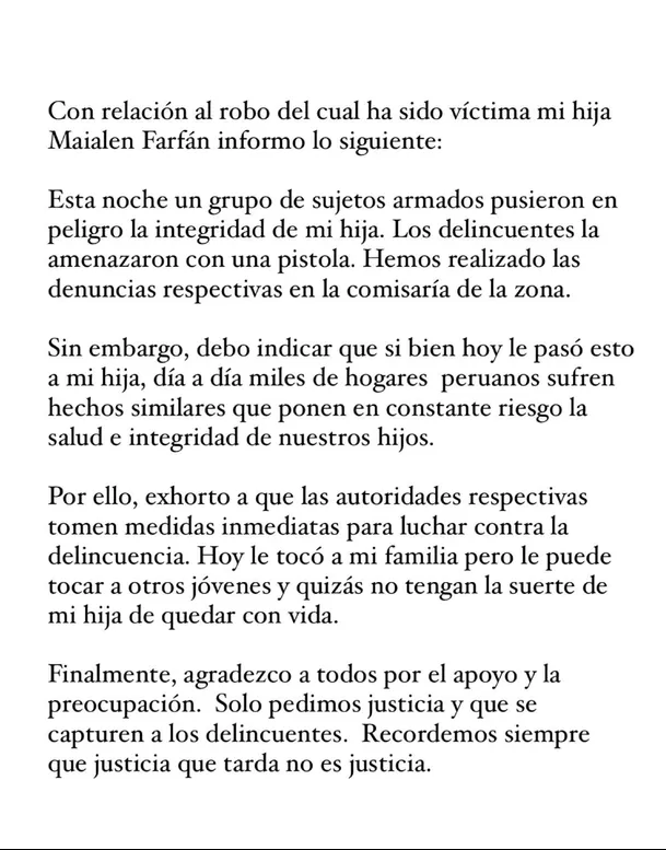Comunicado de Jefferson Farfán. | Fuente: Instagram