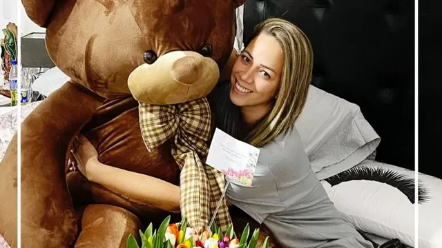 Jesús Barco sorprendió a Melissa Klug con un oso de peluche gigante, globos y tulipanes
