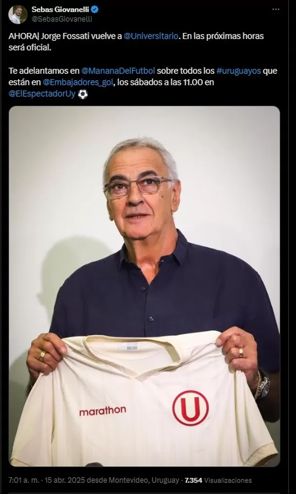Jorge Fossati sería nuevo DT de Universitario / Foto: Twitter Sebas Giovanelli Jorge Fossati sería nuevo DT de Universitario / Foto: Twitter Sebas Giovanelli
