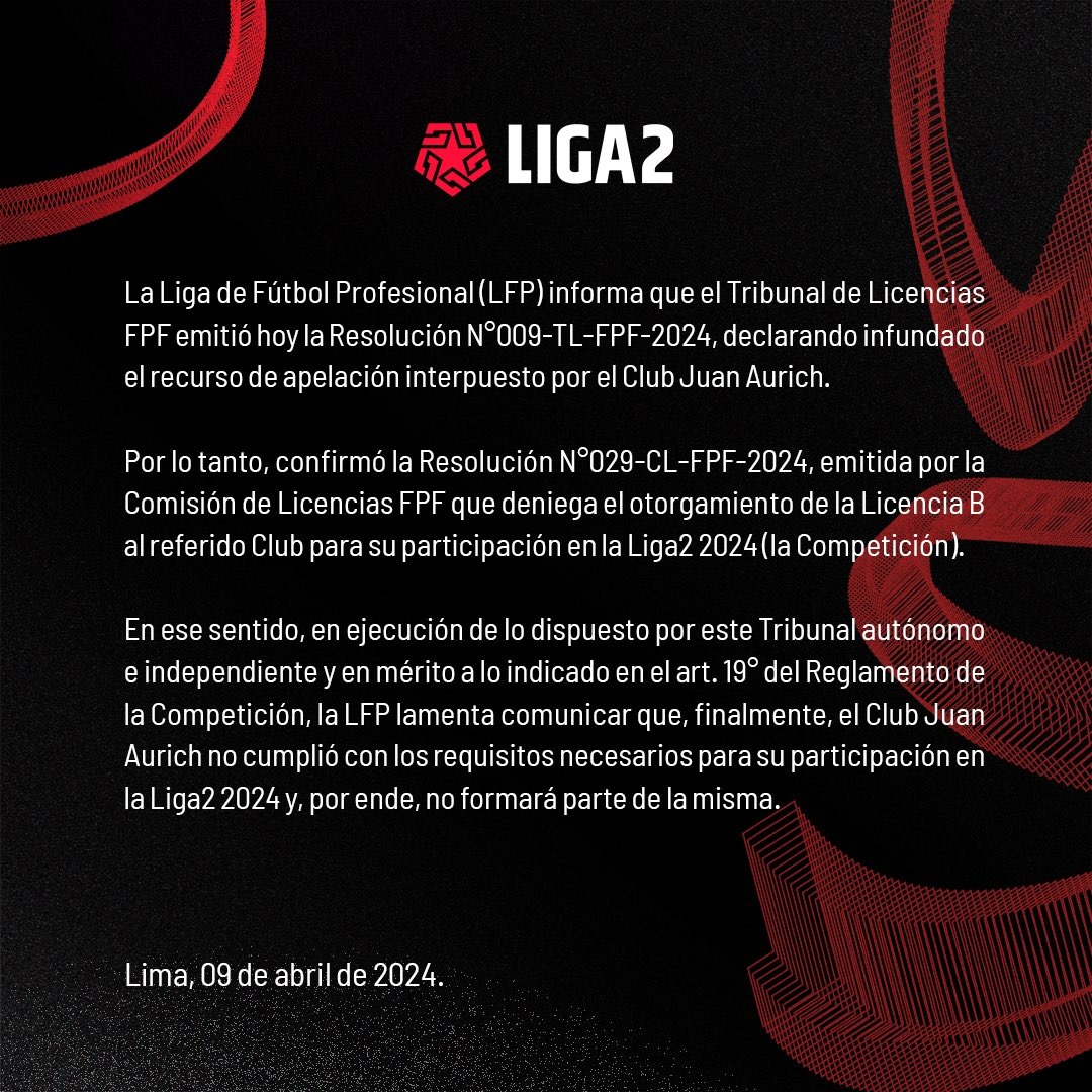 Comunicado de la Liga de Fútbol Profesional. | Fuente: @Liga2_oficial
