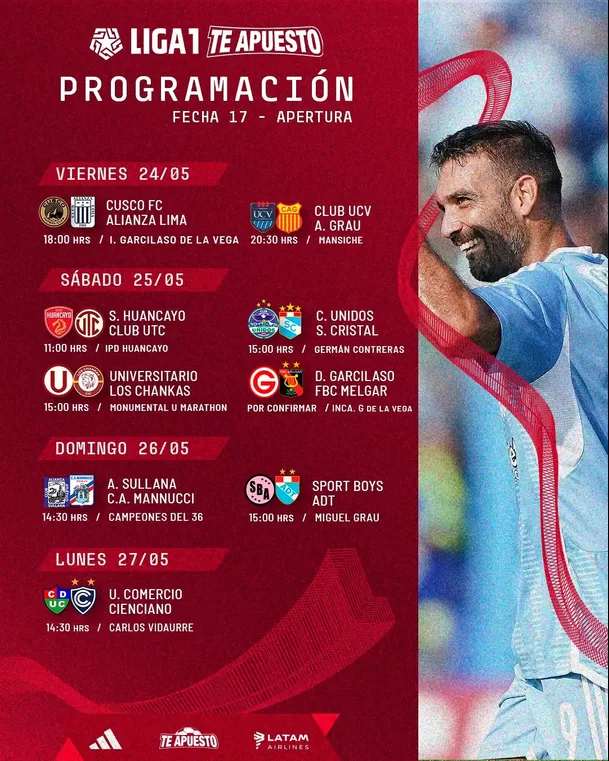 Programación de la Fecha 17 del Torneo Apertura / Foto: Liga 1