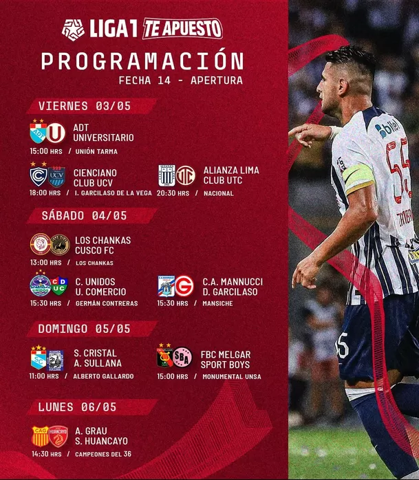 Programación de la Fecha 14 del Apertura. | Foto: Liga1.