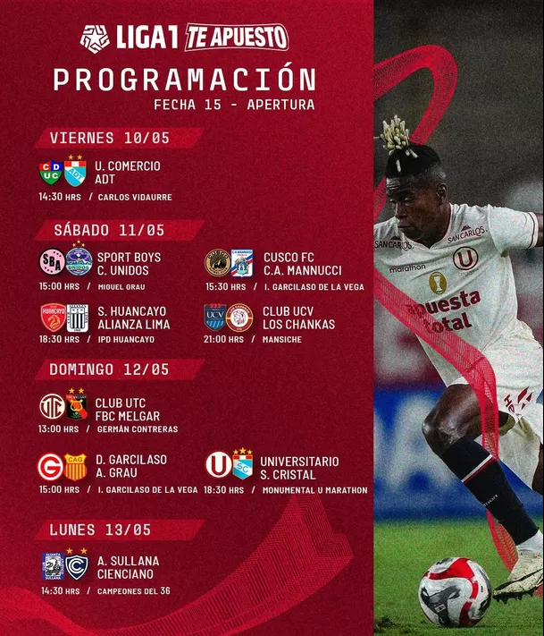 Programación Fecha 15 del Torneo Apertura. | Foto: Liga 1.